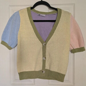 Pastel Color block Cropped Cardigan